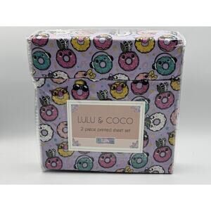 Lulu & Coco 2 Piece Printed Sheet Set Twin Size, Donuts, Multicolor, Bedding NEW
